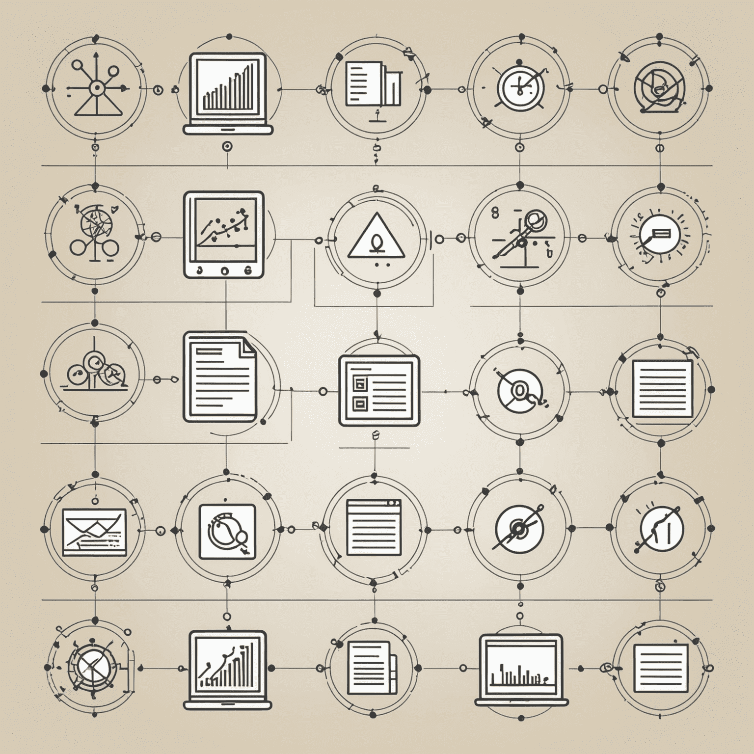 Una ilustración que muestra diferentes tipos de datos como números, texto y booleanos, representados por iconos simples y conectados por líneas, simbolizando variables.