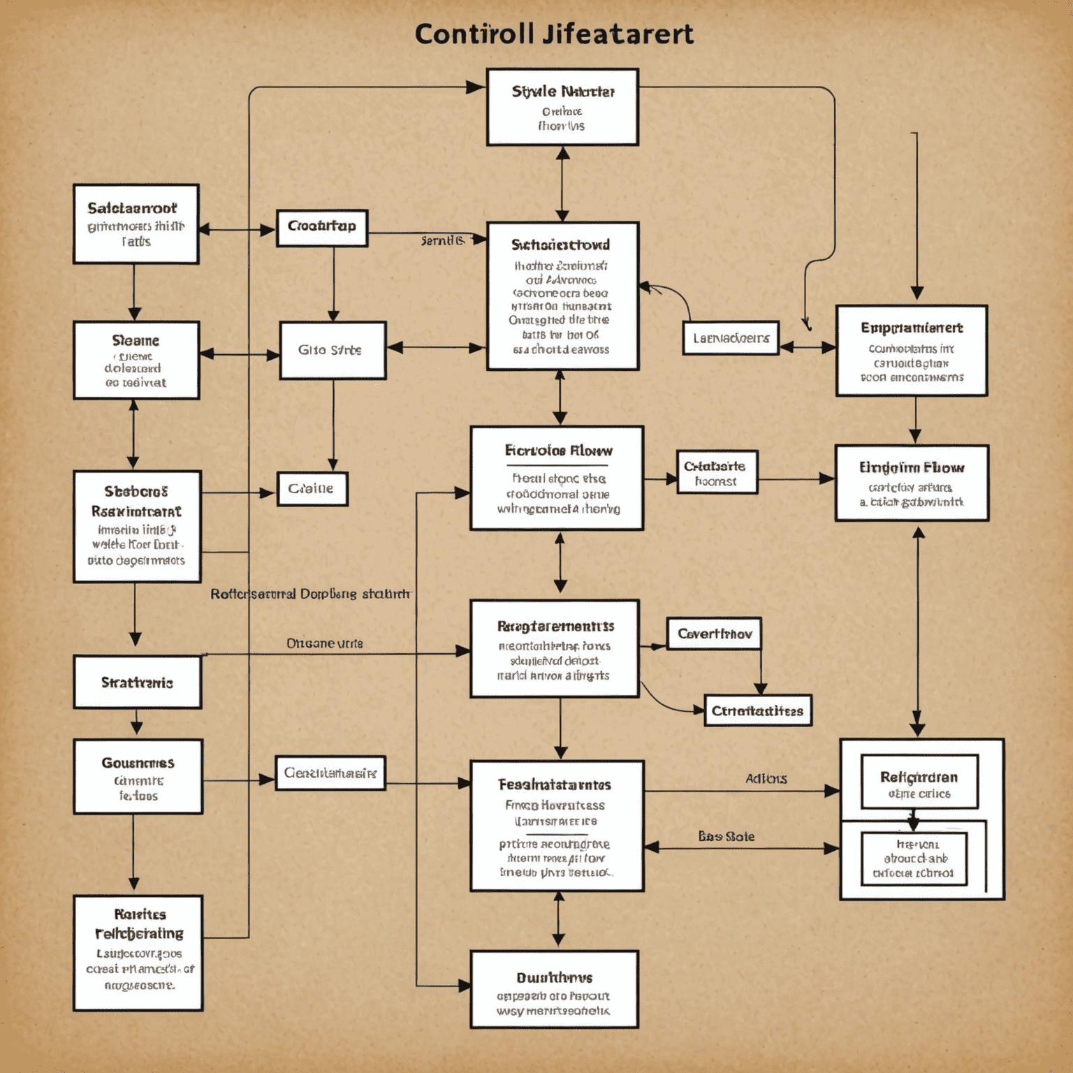 Un diagrama de flujo que ilustra estructuras de control como declaraciones if-else y bucles, utilizando flechas y cajas para mostrar el flujo de ejecución del programa.